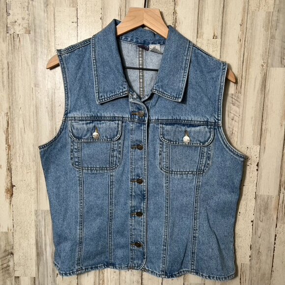 Vintage Y2K Zana Di Blue Denim Button‎ Vest Collared Womens Size Large - Picture 1 of 4